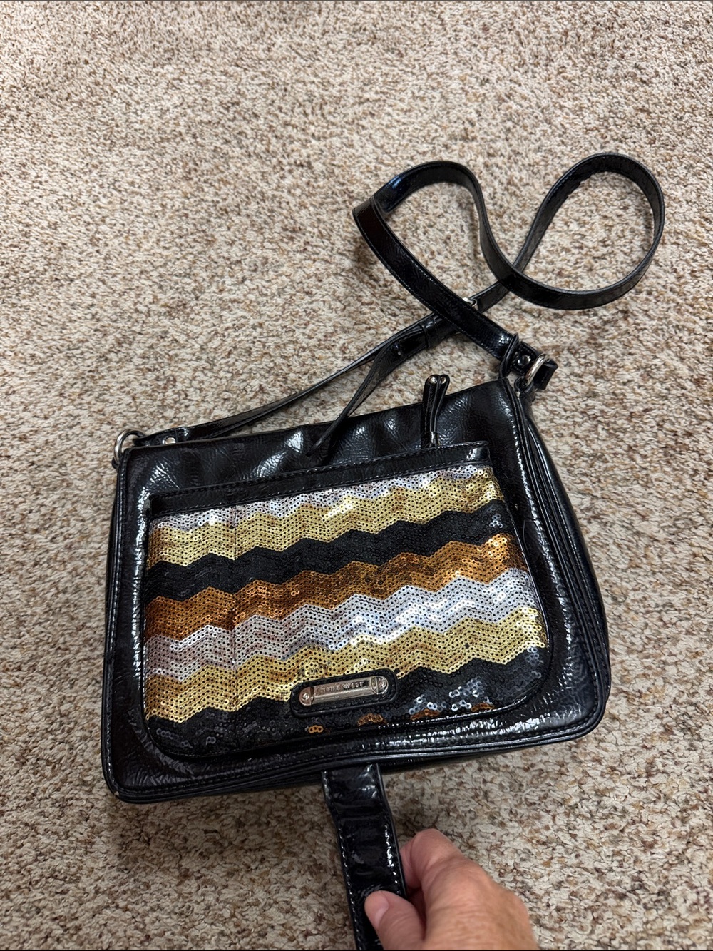 Nine West Black Patent Crossbody Bag with Adjustable Strap